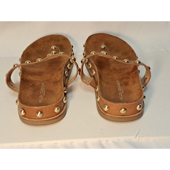 KELSI DAGGER Brooklyn Surface Studded Flat Sandal Leather Brown Gold Size 7.5 - Picture 5 of 8